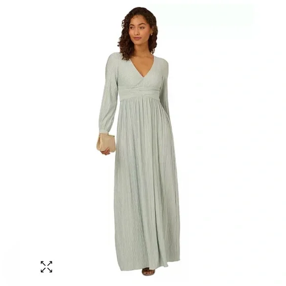 Adrianna Papell | Dresses | Adrianna Papell Green Pleated Vneck Gown |  Poshmark